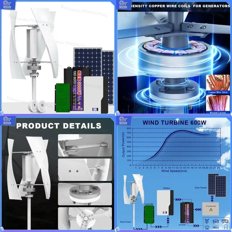 Renewable Energy Grid - Vertical Wind Turbine Generator Solar Panel